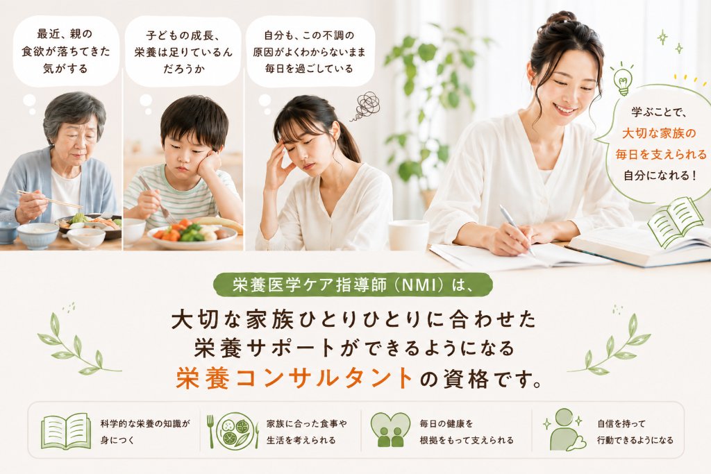 家族の「なんとなく不調」を変えられる人になる!栄養医学ケア指導師(NMI)